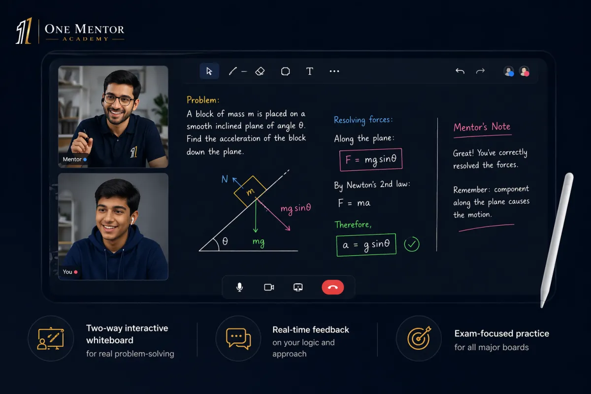 Student and mentor solving physics and maths problems together on a live digital whiteboard